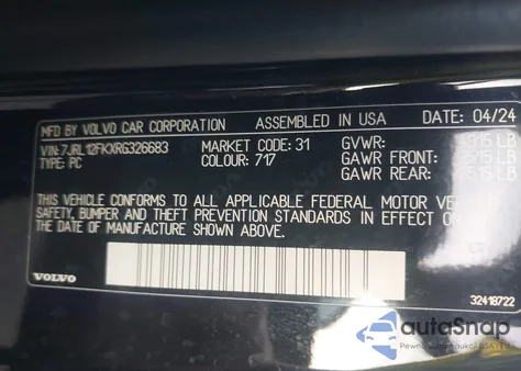 2024 Volvo S60 B5 Core Dark Theme z USA, uszkodzony, nr VIN 7JRL12FKXRG326683